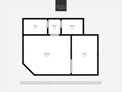 Floor plan for studio, 1 bath, 361 sqft